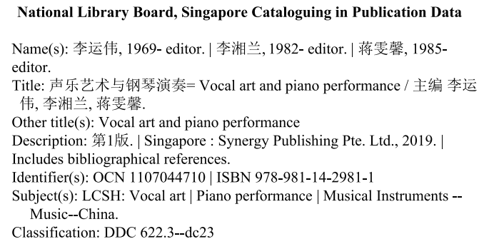 Vocal Art And Piano Performance — Book Information